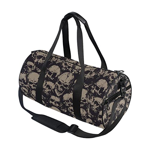 ALAZA Grunge Sac de sport pliable pour femme et homme pour voyage, sport, camping, yoga, natation, petits sacs de sport ronds avec bandoulière et poignée supérieure, Skulls 021, Taille unique Cover