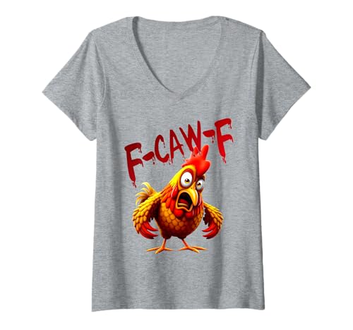 Donna F-caw-f Divertente Pollo alla Mucca Maglietta con Collo a V