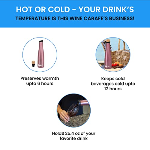 Grand Fusion Icy Bev 2-In-1 Kooler (Wine Carafe And Water Bottle), Vacuum Sealed And Stainless Steel Wine Cooler Bottle, Keeps Wine Chilled Like A Wine Tumbler, Rose Gold, 750 Ml (25.4 Oz) #TOP4