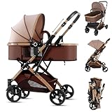 Carrinho De Bebê 2 Em 1, Carrinho Bebê PortáTil DobráVel, Cadeira AjustáVel, Cesta De Dormir RemovíVel, Peso MáXimo Suportado 15kg (Marrom)