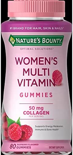 Niri Optimal Solutions Women's Multivitamin Gummies, Dietary Supplement, Raspberry Flavor,Raspberry-Flavored Daily Vitamins for Women Include 50 mg of Collagen per Serving, 80 Count