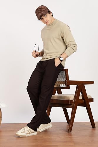 Image of Men's Regular Fit Textured Trousers with Elastic Waistband & Drawstring Closure - Casual & Smart Everyday Pants
