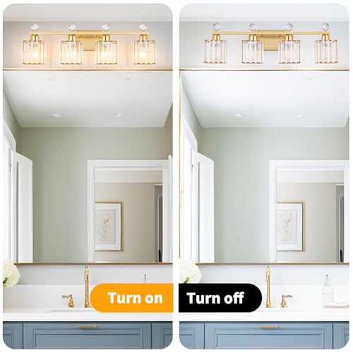 Image of Lxybcce Bathroom Vanity Lights Over Mirror - Easy Installation with Clear Guide, 4-Light Shadow-Free Design, Gold Crystal Finish - for Modern Home Bathroom Lighting Fixtures in DIY Projects