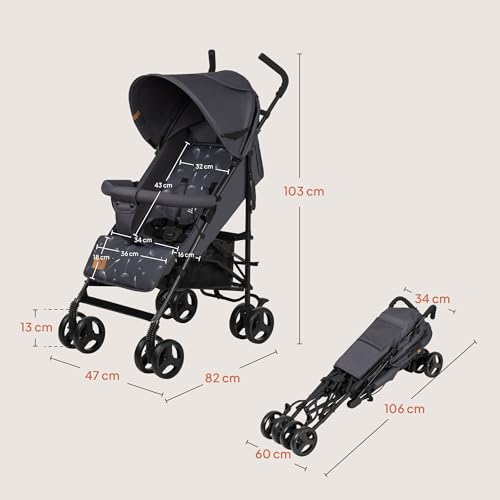LIONELO Elia Buggy Klein Zusammenklappbar Kinderwagen Bis 15 Kg, Rücken Und Fußstützenverstellung Hinterradbremse, Moskitonetz, Einkaufskorb