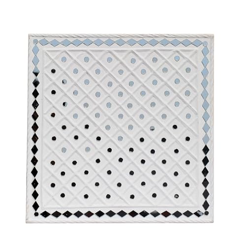 Image of Ethnics of Kutch Traditional Kutch Handicraft Mud-Mirrorwork Lippan Kam Wall Art (Water and Break Resistant) - Square (12 inch x 12 inch) - (White LKT-0287)