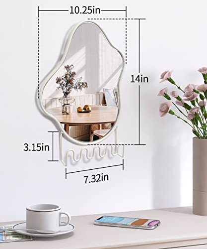 Godimerhea Entryway Wall Mirror With Hooks, Kids White Irregular Mirror For Bathroom, Asymmetrical Home Decor Modern Wall Mounted Hanging Mirrors With Metal Frame #TOP2