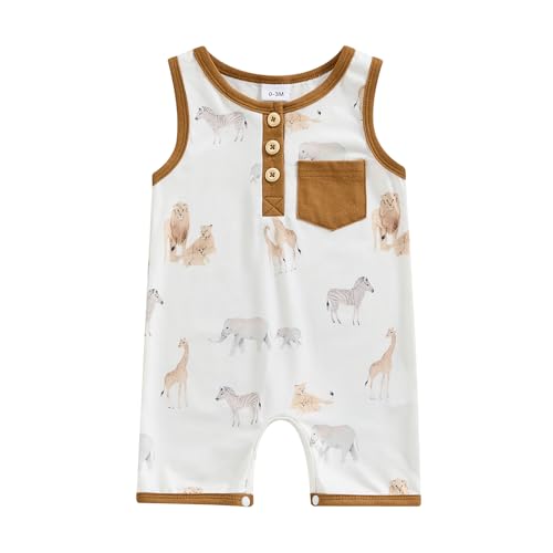 Image of Bagilaanoe Summer Clothes Infant Baby Boy Sleeveless Romper Jumpsuit Shorts Animals Printed One Piece Outfit