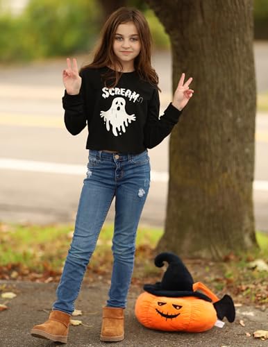 Image of Arshiner Girls Crop Tops Kids Long Sleeve Pullover Sweatshirts Girls Cropped Crewneck Sweatshirt for Teen Girl