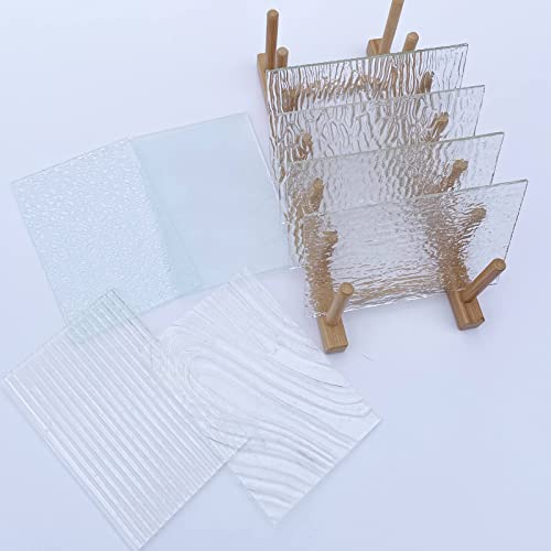 LITMIND 8 Sheets Textured Clear Stained Glass Pack – 4 x 6 Inch Transparent Art Glass in 8 Patterns for Mosaic Crafts, Suncatchers & Home DIY Projects