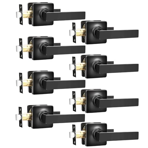 Image of GOBEKOR 8 Pack Passage Door Levers Matte Black Interior Door Handles with Lock Keyless Hall Closet Door Handles Black Square Door Handles Hardware
