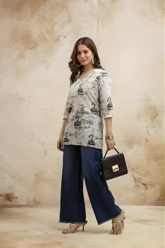 Image of Women's Short Kurti in TopsTunic Rayon Cotton Blend | Ladies Ethnic Tunic