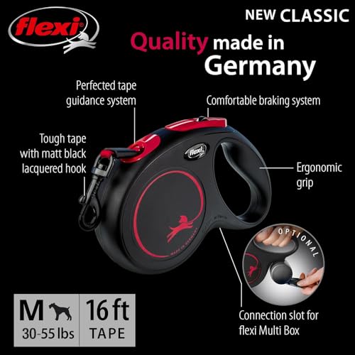 Laisse retractable chien FLEXI M ruban noir rouge 5m max 25kg - 4