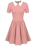 pink doll collar dress cute summer dress womens work dresses (S, Pink)