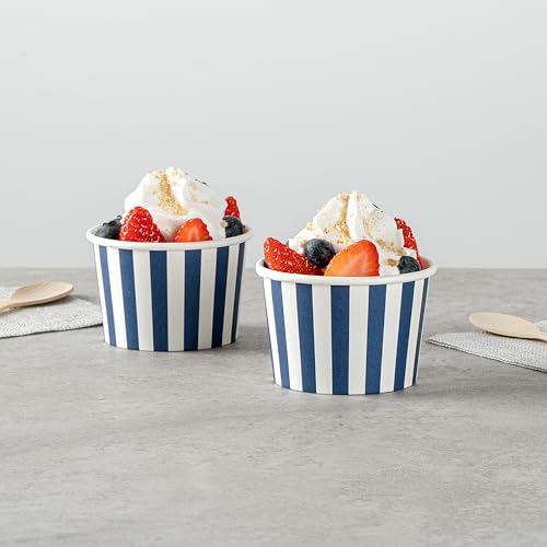 Image of Restaurantware Coppetta 4-Ounce Dessert Cups, 200 Disposable Ice Cream Cups - Lids Sold Separately, Heavy-Duty, Blue And White Paper Frozen Yogurt Bowls, For Hot And Cold Foods