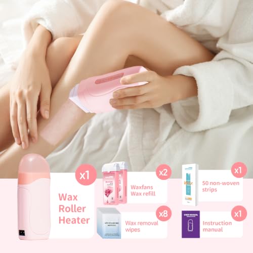 Image of Waxing Kit for Women and Men, Wax Roller Waxing Kit for All Skin Types, Roll on Waxing Kit for Hair Removal(Rose)