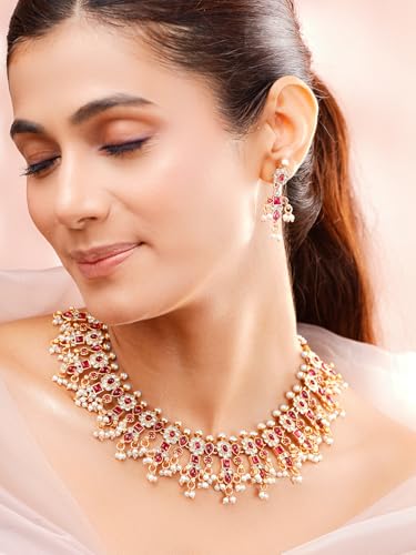Image of Rubans Necklace Set Gold Plated Traditional Stylish Jewellery Gift for Women & Girls