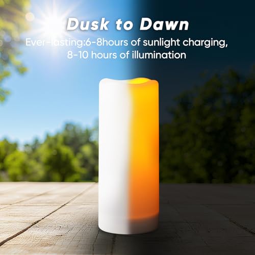 Image of Homemory Large Solar Candles Outdoor Waterproof, 4 inchx10 inch, Dusk to Dawn, Solar Powered Flameless Candles for Outdoor, Lanterns