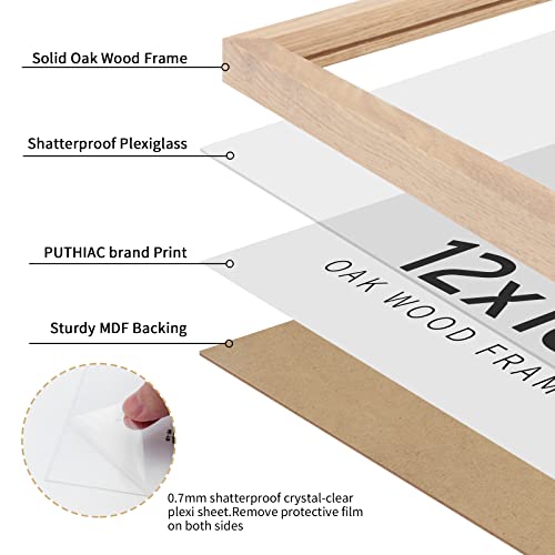 Puthiac 12X16 Oak Wood Picture Frame - Minimalist 12X16 Poster Frame, 12"X16" Picture Frame Wood, Natural Solid Wooden Picture Frames For Wall Art Photo And Prints (Set Of 1) #TOP1
