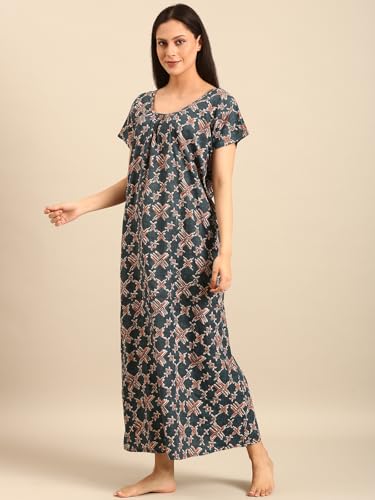 Image of Rupa Jon Aishwarya Women Full Length Printed Nighty in Premium Cotton Blend Fabric, Night Dress, Maxi Nighty for Comfortable Everyday Wear, Free Size