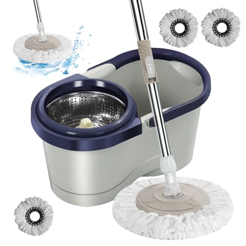 Spins Mop - de Acero Inoxidable, Cubo de fregona, Giratorio | Tiradas de Piso Salvaje de la Mano