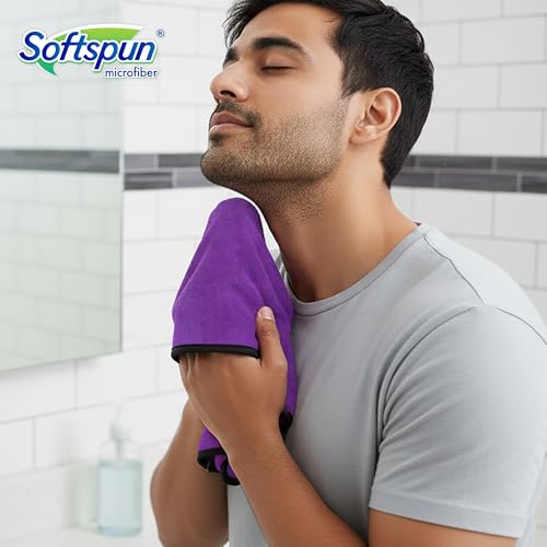 Image of SOFTSPUN Microfiber Hand & Face Wipes 280 GSM 20x30 Cms, 4 Piece Towel Set, (Purple) Super Soft & Silky for Hand, Face and Body - Hypoallergenic Sensitive Skin Wipes & Washcloths.