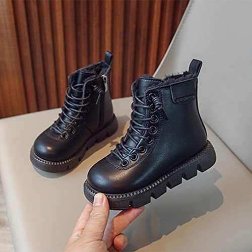 Girls Kids Winter Combat Boots Side Zipper Lace up Faux Fur Ankle Boots Waterproof Non Slip High Top Botties4