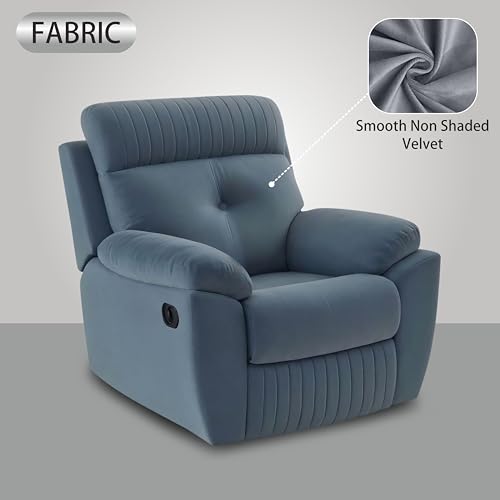 Image of Adorn India Premium Majestic 1 Seater Recliner Manual Sofa Chair | Grey Suede Velvet Fabric | Soft Padded Back Rest & Handrest | Living Room Recliner Chair | 3 Years Warranty