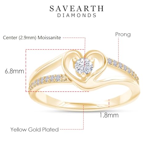 SAVEARTH DIAMONDS Heart Promise Ring for Women with Lab Created Moissanite Split Shank Engagement Ring, Heart Shape Jewelry in 18K Gold Plated Gift For Her2