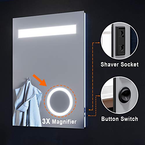 ELEGANT 500 x 700 mm Illuminated LED Bathroom Mirror with Shaver Socket and Button Switch