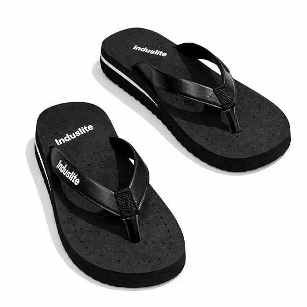 NK ENTERPRISES Induslite Women's Lightweight EVA Flip Flops | Soft Cushioned Comfort Slippers | Anti-Skid Sole | Durable Waterproof Beach & Daily Wear Thong Sandals | Black-image-32