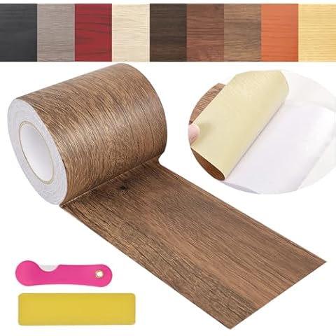ZERNBER Wood Grain Repair Tape, 2.4inch X 32ft Self Adhesive Wood Colored Tape for Tables, Chairs, Baseboards, Doors, Windows, Floors, Handicraft DIY. Cover