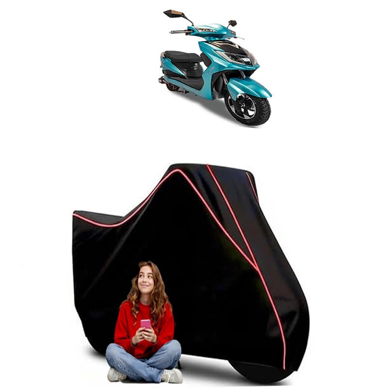 Image of Zoom Electric Scooty Bike Cover Water Resistant Outdoor Use Universal Fit Scooters Motorcycles Heavy Duty UV Protection Dust Rain Scratch Resistant Elastic Bottom Black Blue Piping