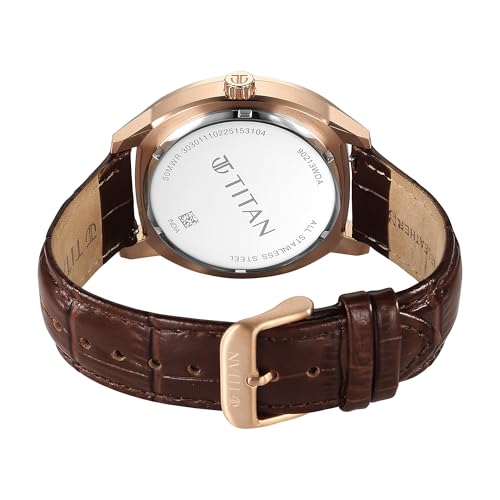 Image of Titan Regalia Arc Analog with Day Date Second Subdial and Silver Dial Brown Leather Strap Watch for Men - 90213WL01