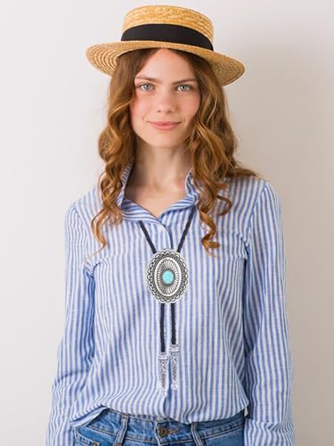 Image of Jeilwiy Bolo Tie for Men Western Cowboy Tie Necklace Gold Bolo Tie Leather Necktie Halloween Tie Accessories for Women
