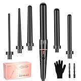 BESTOPE PRO Hair Curler 6-in-1 Curling Wand Set, Curling Iron with 2 Temperature Control, Curling Tongs with Heat-Resistant Glove and 2 Hair Clips