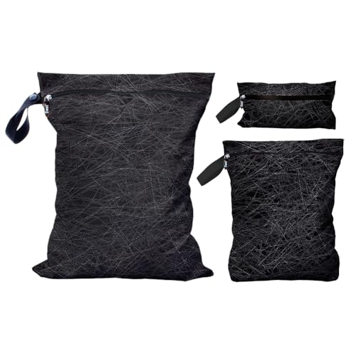 Gleener S'WET Wet/dry travel laundry bag | Waterproof tote for sweater gym gear, swimsuits and towels, cloth diapers or baby clothes, toiletries & electronics | bundle of 3 (Black Chaos)