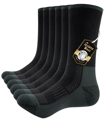 PULIOU Merino Socken Thermosocken Herren Damen Wandersocken Dicke Merinowolle Outdoor Trekkingsocken Anti-Blasen Arbeitssocken Wintersocken,3 Paar