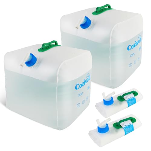 2 Pack Cantimplora Plegable de Agua 5.3 gal con Grifo, Cubo de Agua Portátil Libre de BPA para Camping, Senderismo y Kit de Supervivencia
