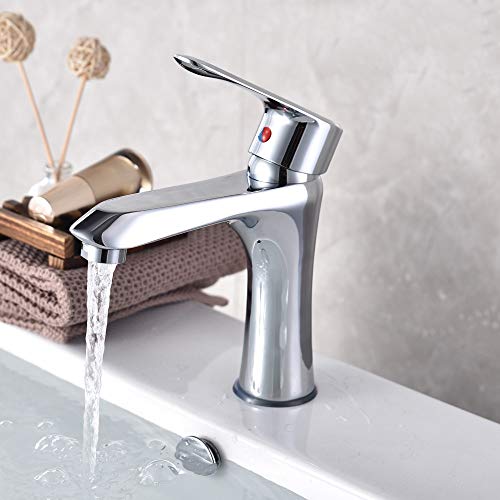 Grifo de tocador de baño Monoblock monobloque sólido latón Caliente fría fría grieta de Lavado de Cuenca Alta con un Solo Mango Mezclador de Lavabo para Lavado de baño tocador de tocador Grifo