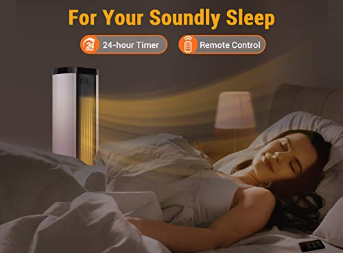 Space Heater, 1500W Ceramic Tower Heaters Indoor Portable with Remote, Electric Internal Oscillating Fast Heating Heater with Adjustable Thermostat, ECO Mode and Timer, Quiet and Safe for Indoor Use - Thumbnail 7