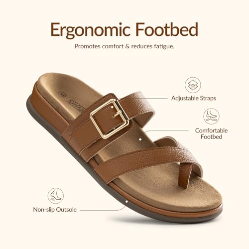 Rihero Women's Orthopedic Arch Support Sandals Brown Orthotic Slip On Flip Flops Comfortable Casual Summer Flat Slide Sandals Size 7 — view 4