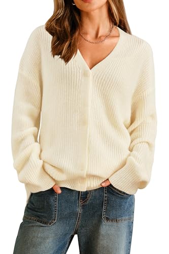 Arach&Cloz レディース モヘアウールブレンド 秋 チャンキー ビジネス カーディガン セーター 2025, クリーム, Largeの商品画像（Amazon）