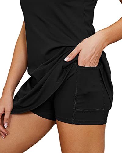 Aurgelmir Womens 2-In-1 Exercise Dresses With Built-In Shorts Workout Athletic Active Golf Tennis Dress Black #TOP5