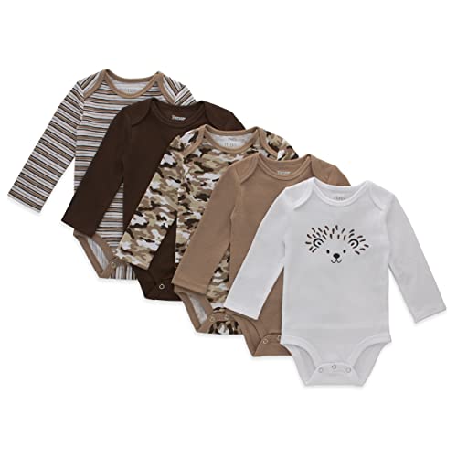 Image of Hanes Baby and Toddler Ultimate Flexy Long Sleeve Bodysuit (5 Pack)