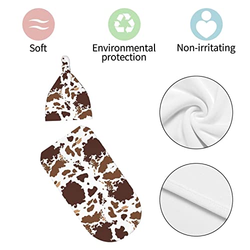 Brown Cow Print Baby Stuff New Born Baby Swaddle Blanket Baby Receiving Blanket Soft Baby Sleep Sack Baby Wraps Blankets With Beanie Hat Gifts For Boys Girls Infant #TOP5