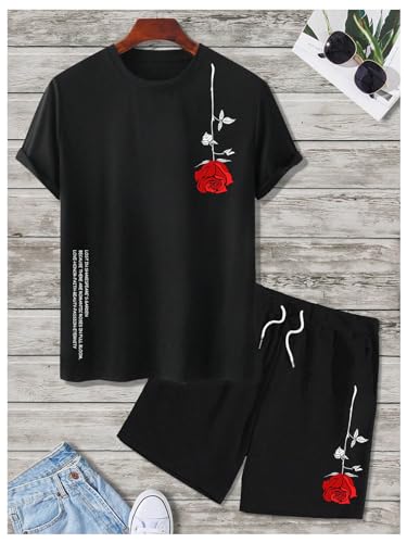 Floerns Men's Graphic Print T Shirt Drawstring Waist Shorts Set 2 Piece Outfit3
