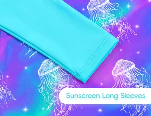 Image of Girls Swimsuit Long Sleeve Rush Guard Bathing Suit Swimwear with Bikini Bottom Sun Protection