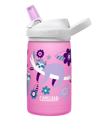 CamelBak Eddy+ Kids Bite Valve Straw Insulated Stainless Steel Water Bottle Flowerchild Sloth, 12oz