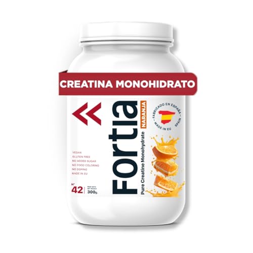 FORTIA Creatina Monohidratada | Creatina Monohidrato - Creatina Sabores para Mejorar el Rendimiento Deportivo | Creatina con Sabor | Monohidrato de Creatina en Polvo | 300gr (300, Naranja)