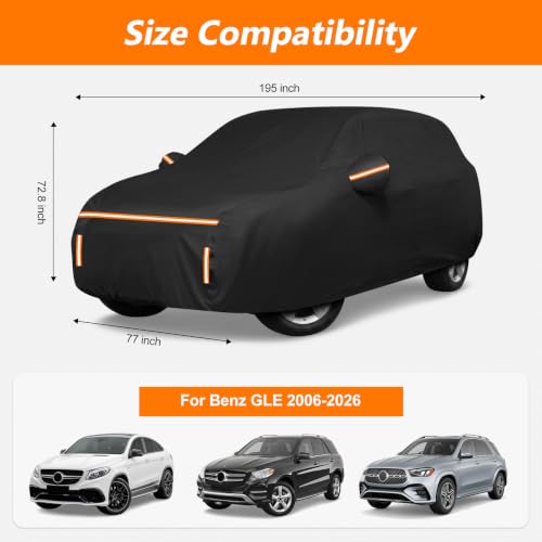 Image of Car Cover for Benz GLE 2006-2026, Waterproof PEVA and Cotton Cover Outdoor Full Car Covers with Zipper Windproof Heavy Duty All Weather with Wind, Sun, UV and Dust Protection